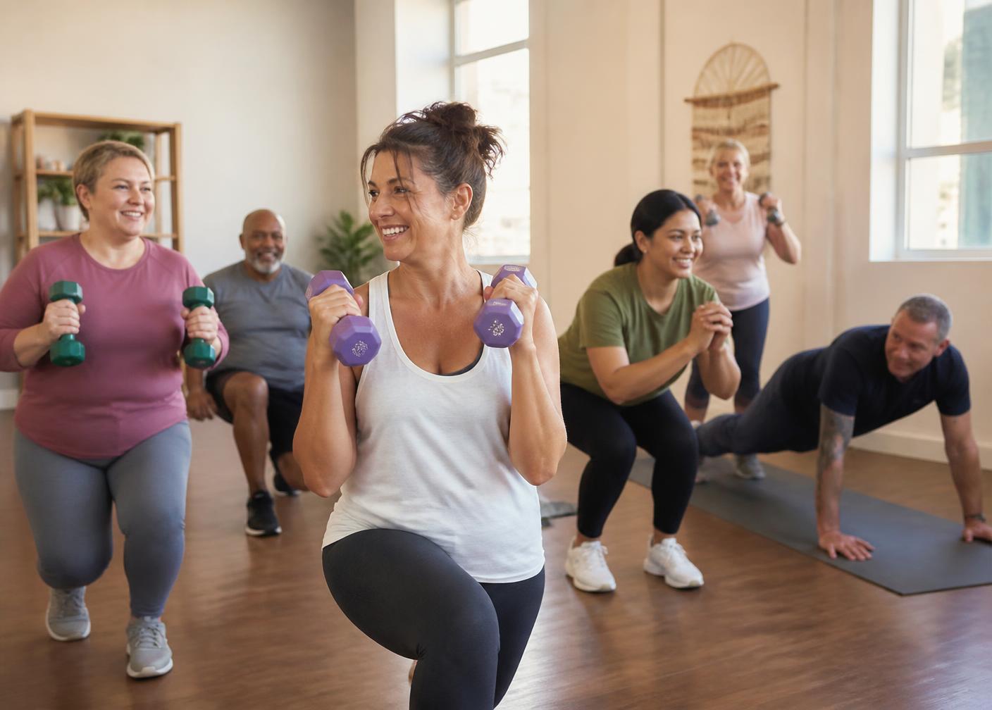 A welcoming mixed-ability group strength and fitness class